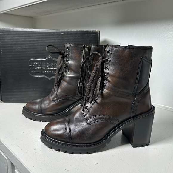 Thursday Boot Company Shoes - Thursday Boot Co Combat Boots Women’s 9 Brown Leather Lace-Up Block Heel Ankle